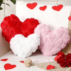 3 Pcs Galentines Valentines Heart Pillows 11-14 Inch Valentine's Day Red Pink and White Heart Shaped Gifts Jacquard Throw Pillows for Valentines Decor Galentines Wedding Couch Sofa Bed Home