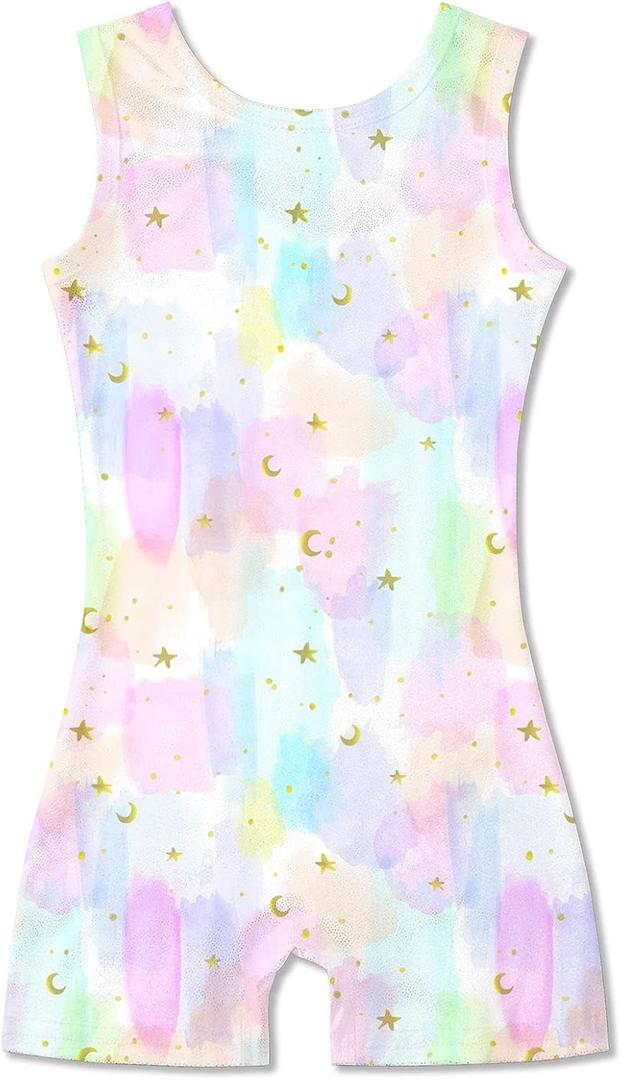 Idgreatim 2-10 Years Gymnastics Leotards for Girls Sparkly Biketards Unitards Athletic Tumbling Outfit (Star Pink)