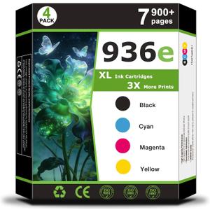 936e 936XL Ink Cartridges combo Compatible for HP936e for HP 936 XL Printer ink 936e ink Cartridges Work with Officejet Pro 9110b 9120 9122e 9125e 9128e 9130b 9135e 9730e Printer black C/M/Y(4 Pack)