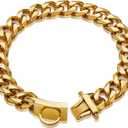Gold Dog Chain Collar Walking Metal Chain Collar with Design Secure Buckle,18K Cuban Link Strong Heavy Duty Chew Proof for Medium Dogs(19MM, 14")