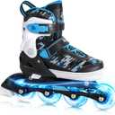 Adjustable Inline Skates for Kids and Teens, Boys Girls Women Beginner Fun Illuminating Skates Outdoor and Indoor (Small-Little Kid, blue)