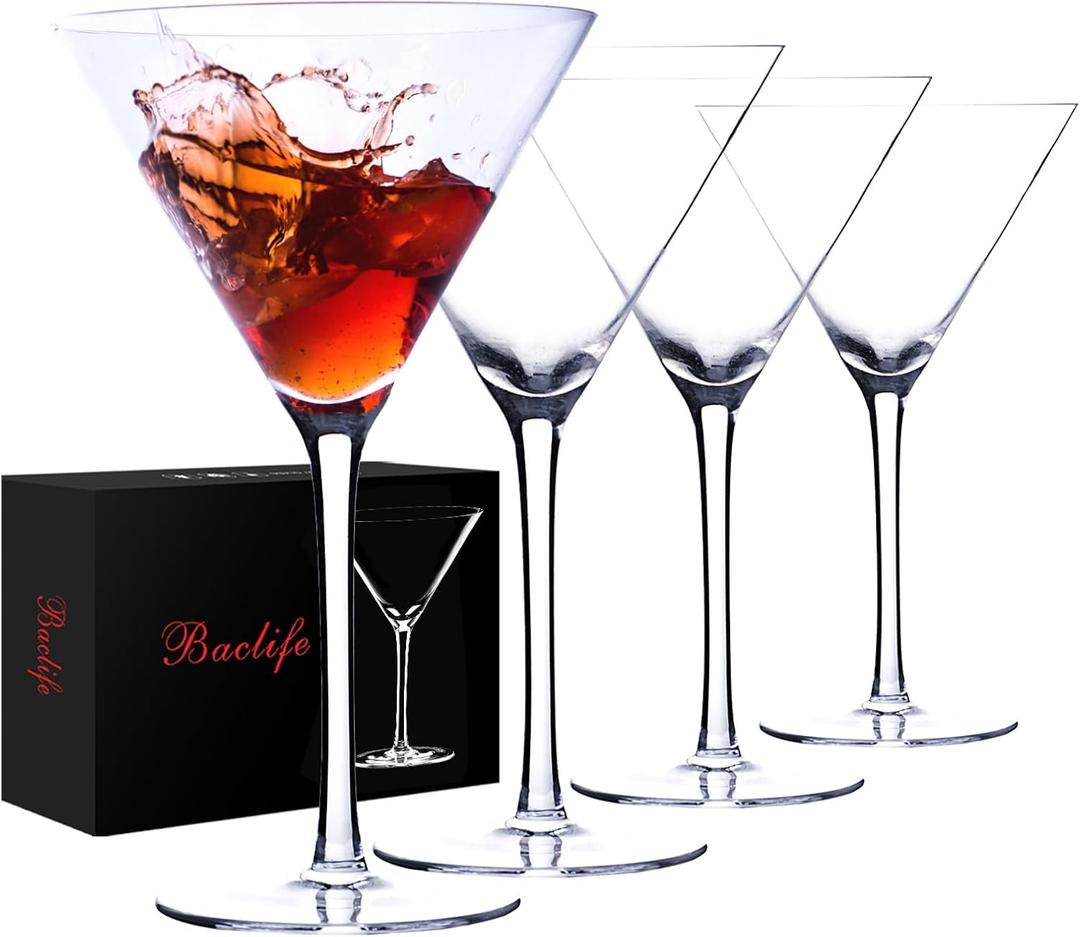 Handblown Crystal Martini Glasses Set of 4-9.5 oz Coupe Glass Set with Stem - Elegant Cocktail Glasses for Bar, Margarita, Cosmopolitan, Manhattan, Gimlet - Unique Gift for Mothers Day