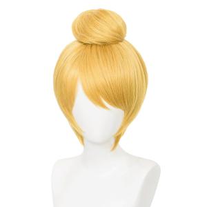 Blonde Cosplay Wig for Women Short Straight Synthetic Wig with Bun Halloween Costume Party Wig for Girls