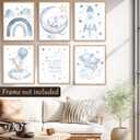 2 x Baby Elphant Nursery Decor, 8 X 10 Inch Blue Moon and Stars Nursery Art Prints Cute Elephant Poster Animal Picture for Bedroom (UNFRAMED) (Black)