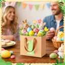 Tenceur 24 Pieces Mini Kraft Easter Gift Bags with Handle 4.72 x 3.94 x 2.36 Small Bunny Paper Treat Bags for Easter Party Favor Supplies Gifts Wrapping