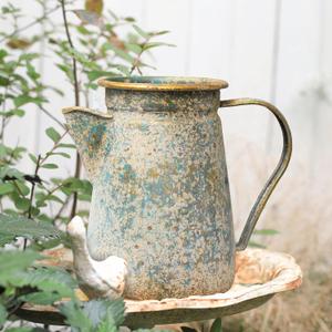 Vintage Pitcher Vase Rustic Farmhouse Vase for Flowers Vintage Metal Milk Jug Small Decorative Pitcher Shabby Chic Decor for Home, Kitchen, Bathroom, Gray