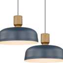 Darkaway Large Industrial Pendant Light Fixtures with Hammered Metal Shade, 2 Pack Blue 18.1inch Oversized Pendant Lighting for Kitchen Island Hanging Lamp Adjustable Height