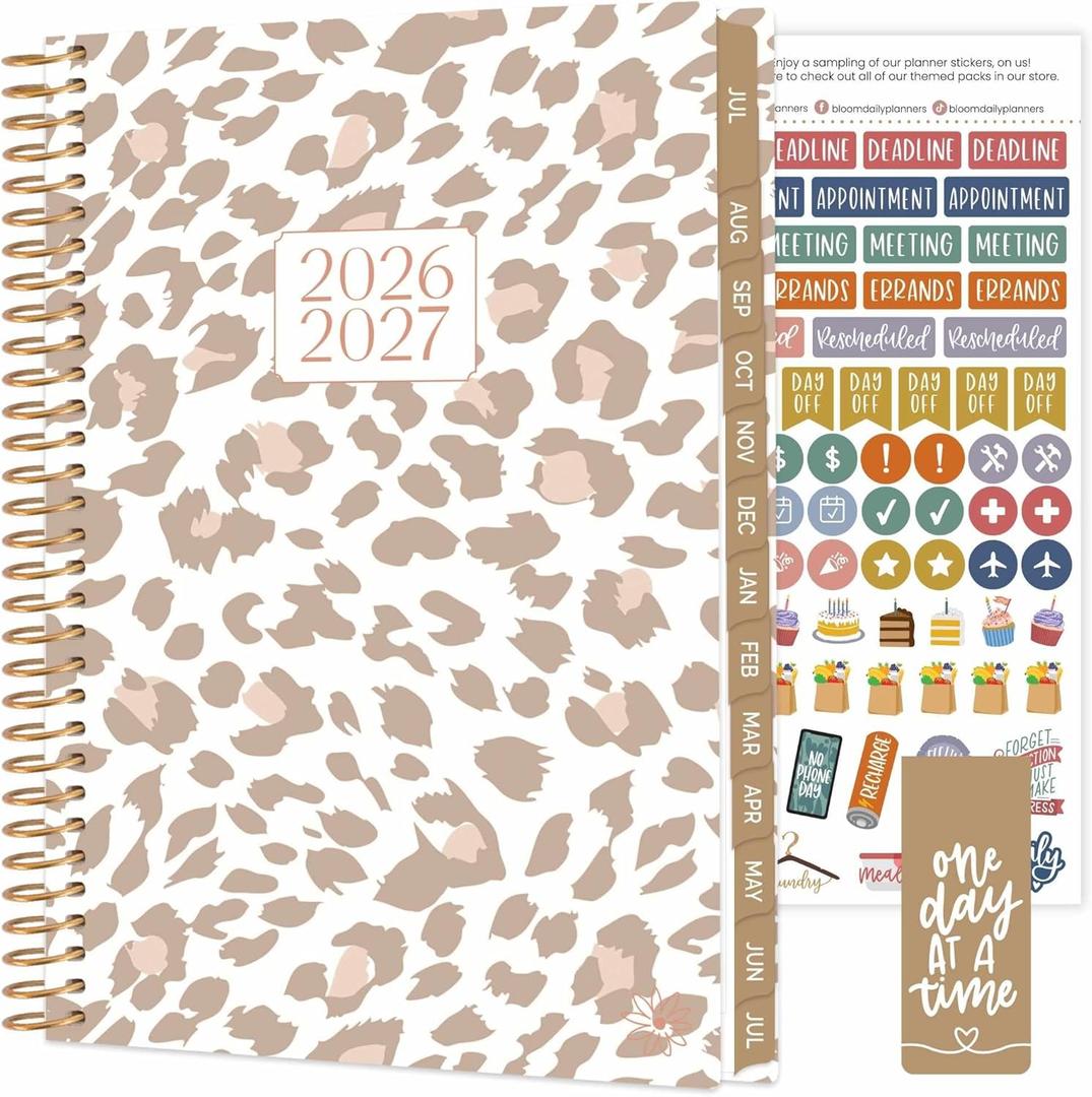 bloom daily planners 2026-2027 Planner - Academic Year (July 2026 - July 2027) Monthly & Weekly Soft Cover Planner for Women - 13 Month Calendar Agenda Book with Stickers - 5.5" x 8.25" - Tan Leopard