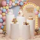 HAISIWLKJ Premium Cylinder Pedestal Stands, Set of 5 Reusable Metal Round Cylinder Plinths Dessert Table Display Pillars for Birthday Wedding Bridal Baby Shower Party Decorations (White)