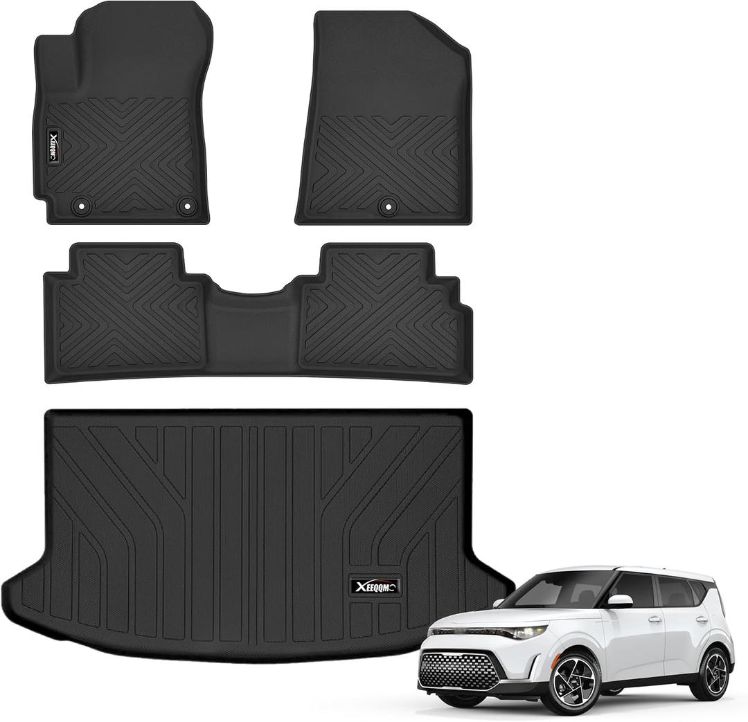 Floor Mats & Trunk Mat for 2020-2025 Kia Soul All Weather TPE Protection Floor Liners Full Set with Cargo Liner for 2020 2021 2022 2023 2024 2025 Kia Soul Accessories (Upper Floor of The Trunk)