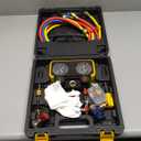 Orion Motor Tech AC Manifold Gauge Set for R134a R12 R22 R502 Refrigerants, Automotive AC Gauge Set, Precision Refrigerant Gauge Kit with 5' Hose, Tank AC Adapters, Adjustable Couplers, Can Tap