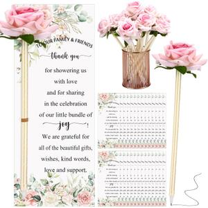 Spakon 50 Sets Baby Shower Party Favors Pen for Guests with Thank You Cards, Baby Shower Gifts Retractable Rose Ballpoint Pen for Guest Friend Gender Reveal Party Souvenir Prize