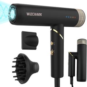 Professional Hair Dryer with Diffuser, Foldable Blow Dryer with Lightweight Design Compact Powerful & Fast Salon Hairdryer with High Speed Brushless Motor, Travel Hair Dryer Women Men (Black)