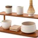 15.3'' 2 Tier Matcha Station Shelf Coffee Station Organizer Waterproof Bamboo Mug Holder Countertop Desk Flower Pot Holder Plant Stand Shelf Tea Coffee Bar Accessories for Kitchen Living Room