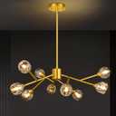 9-Light Sputnik Chandeliers, Gold Dining Room Light Fixture Over Table, Modern Crystal Chandelier, Brass Farmhouse Ceiling Light Fixture Hanging for Kitchen Island Living Room Bedroom Hallway