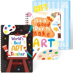 B1ykin A5 Spiral Notebooks, 2Pcs 50 Sheets 100 Pages Cute Wire Bound Teacher Appreciation Gift Spiral Notebook， Writing Notepads Memo Diary Notes Journal Notebooks for School Students (Art Teacher)