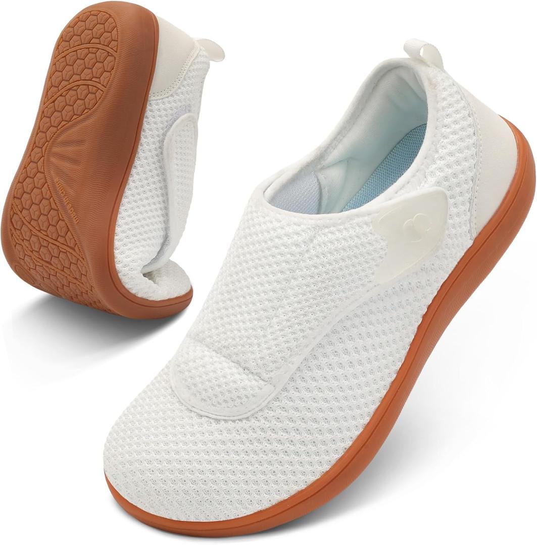 Womens Walking Shoes Comfortable Wide Diabetic Shoes Adjustable Elderly Neuropathy Bunion Swollen Feet Nursing Shoe Breathable Indoor Outdoor Flat Slippers (11.5 Wide, White)