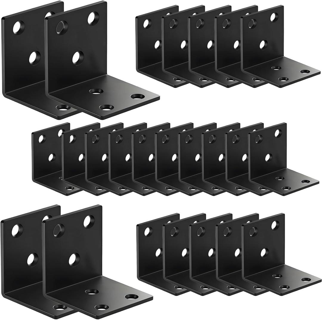 16Pack 1.5''Black Angle Brackets with Slot, 2 MM Thickness Stainless Steel Brackets for Wooden Furniture Timber, Heavy Duty Wide Corner Metal Brace 90Degree Shape Steel Angle Bracket