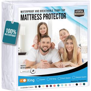 Utopia Bedding Waterproof Mattress Protector King Size, Premium Terry Mattress Cover 200 GSM, Breathable, Fitted Style with Stretchable Pockets (White)