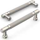 Amerdeco 10 Pack Brushed Satin Nickel knurled Cabinet Pulls 5 Inch(128mm) Hole Center Drawer Pulls Cabinet Hardware Kitchen Cabinet Handles for Bathroom ZH0072