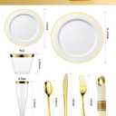 Goodluck 320PCS Gold Disposable Plastic Dinnerware Set for 40 Guests, Include 40 Dinner Plates, 40 Dessert Plates, 40 Napkins with Silverware, 40 Cups, 40 Champagne Glasses, for Christmas, Wedding