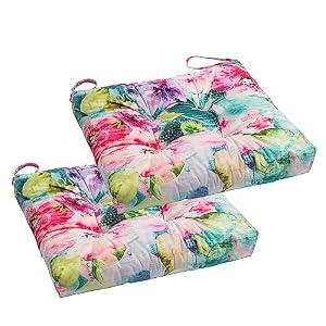 Makimoo 2-Pack Outdoor/ Indoor Wicker Patio Seat Cushion Pad with Ties, 17 x 17inches Chair Pads for Dining Chairs (Watercolor Flowers)