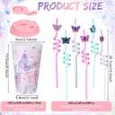 Yungyan 36 Sets Butterfly Party Favors Goodie Cups with Lids and Straws for Birthday Decorations Reusable 16oz Plastic Candy Cups Plastic Straws for Birthday Party (Butterfly)