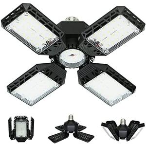QiyuanLS LED Garage Light, 150W Deformable Garage Ceiling Lights, 15000LM, 4 Adjustable Panels, E26/ E27 Shop Lights for Basement, Barn, Workshop, High Bay Light