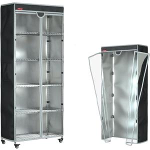 Wire Shelving Cover 32.5"x16.5"x63"  Waterproof Dustproof Black Rack Cover with Clear Front & Zipper for Closet or Garage Storage (No Shelves)