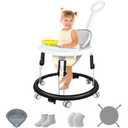 Foldable Baby Walker for Boys and Girls, 5-in-1 Baby Walker with Wheels, Adjustable Height Toddler Activity Walker with Music Tray, Detachable Seat and Mute Anti-Rollover Baby Walkers for 6-24 Months