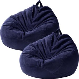 Tranqun 2 Pcs Bean Bag Cover Chair Cover Soft Corduroy Stuffed Animal Bean Bag Storage for Adults Indoor Bedroom Organizing Plush Toys(200l,Blue)