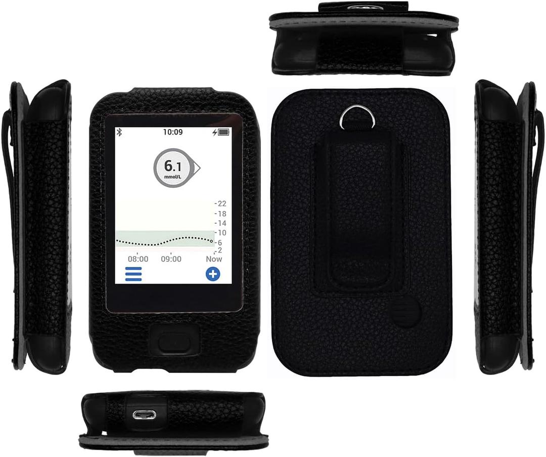 Fitted Leather Belt Clip Case W/Screen Protector (Includes Lanyard) for Dexcom Receiver G6 CGM (Black)