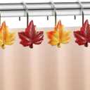 Maple Leaf Shower Curtain Hooks, 12Pcs Thanksgiving Decorative Autumn Fall Leaves Shower Curtain Rings Rustproof for Bathroom Bedroom Room Decor