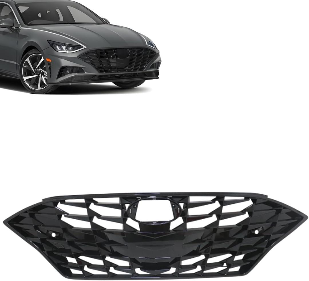 SecosAutoparts Upper Grille Grill W/Sensor Hole Honeycomb Front Compatible with Hyundai Sonata 2020 2021 2022 2023 Replace# 86350-L0700, 86351-L0400