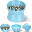F FD Hub Tilted Raised Slow Feeder Bowl for Cats and Small & Medium Dogs, Raised Design Improves Posture, Spiral Inner Shape Prevents Fast Eating, Dishwasher Safe, 10 oz (Blue, L-Cats)
