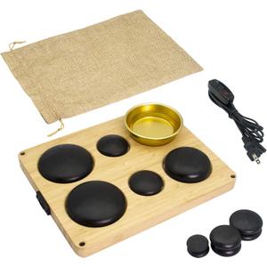 Hot Stones Massage Set with Warmer Kit, 6PCS Electric Hot Rocks Basalt Stones Massager for for Home Spa Warming Therapy Muscle Relaxing