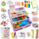 SMILESSKIDDO Arts Craft Supplies for Kids - 1000+ PCS Toddler DIY Craft Art Supply Set, Portable 3 Layered Folding Storage Box School Craft Projects - Gifts for Girls Crafts for Girls Ages 4-8 8-12 (purple)