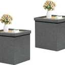 B FSOBEIIALEO Storage Ottoman with Tray, Linen Small Coffee Table Folding Foot Rest Seat Cube, Dark Grey 16"X15.7"x15" Double (2 Pack)