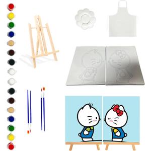 2 Pack Couples Painting Kit for Date Night | Sip and Paint Kit for Adults with Pre-Drawn Canvases, Acrylic Paints, Brushes & Easels |Fun Painting Kits for Adults, Perfect for Gifts & Home Decor