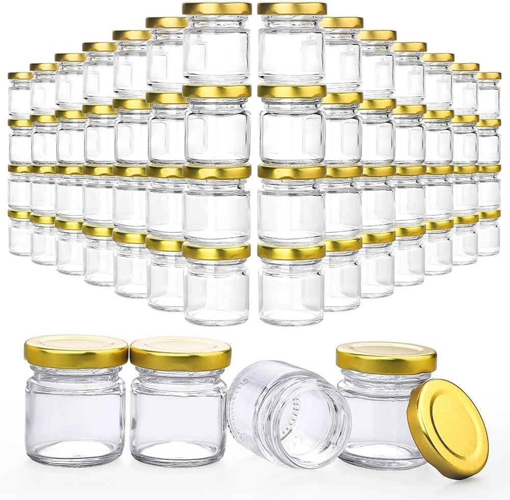 Folinstall 60 Pack Small Glass Jars with Lids, 1.5 oz Mini Honey Jars, Candle Jar for Candle Making for Gifts, Crafts, Spices, Wedding, Party Favors