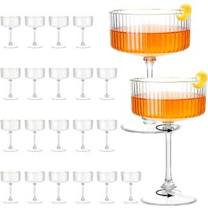 Plastic Martini Glasses 10oz, Detachable Ribbed Coupe Glasses with Gold Rim, Disposable & Reusable Unbreakable BPA-free Vintage Cocktail Cups, Champagne Coupe for Party Wedding (Clear, 24pcs), 4 inches x 5.8 inches
