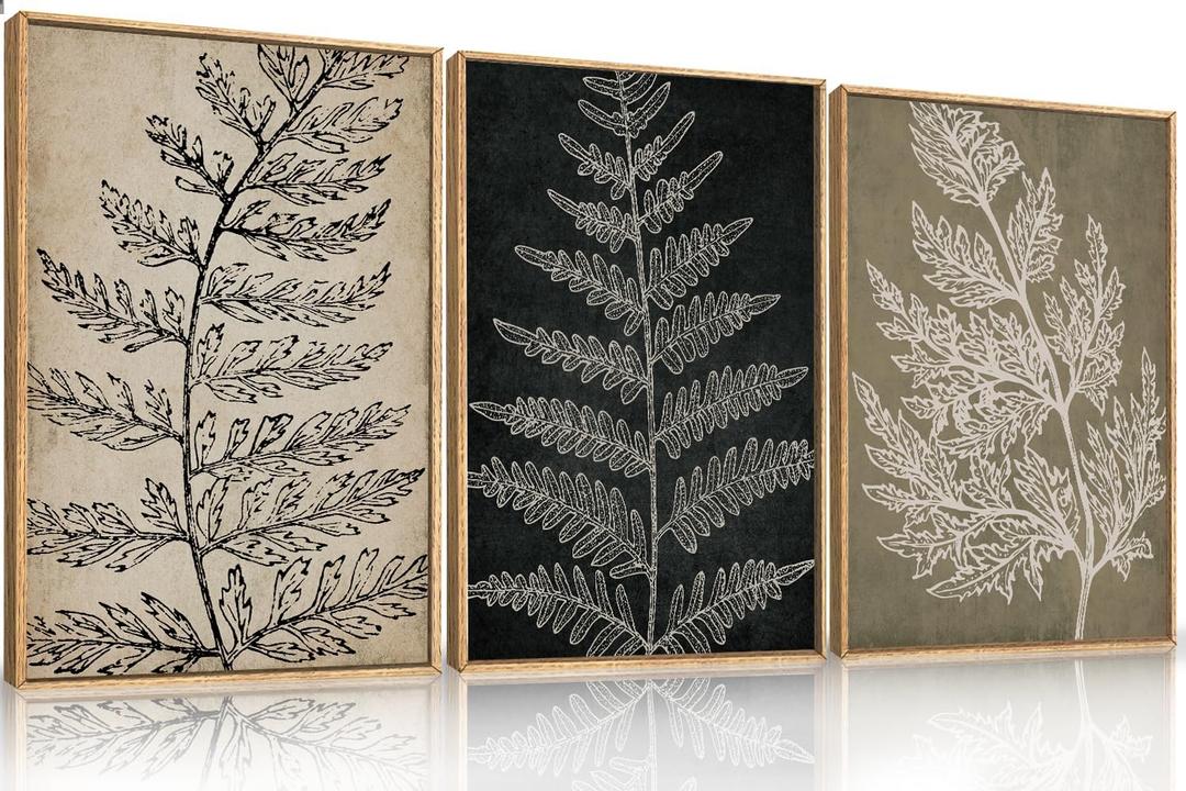 KAIRNE Framed Botanical Wall Art set, Black Tan Canvas Plant Wall Decor, Minimalist Wall Painting, Abstact Modern Fern Leaf Artwork for Living room, Bedroom, Farmhouse, Dinning Room, Office-16 x24 x3 (24L" x 16W")