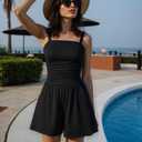 Women Casual Jumpsuits Summer Sleeveless Romper Shoulder Strap Loose Adjustable Stretchy Shorts Rompers with Pockets (Y263 Black, X-Large) (Black, XXL)