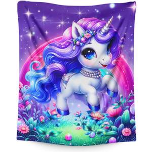 Blanket for Girls, Unicorn Throw Blanket Gifts for Kids Girls Age 4-6, 40"x50" Cute Flannel Blankets Gift for Girl Unicorn Lovers Lightweight Throws for Couch Sofa Bed Decor (Color 1)