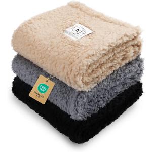 1 Pack 3 Calming Blankets Fluffy Premium Fleece Pet Blanket Soft Sherpa Throw for Dog Puppy Cat Beige/Black/Grey Small (23" x16'')