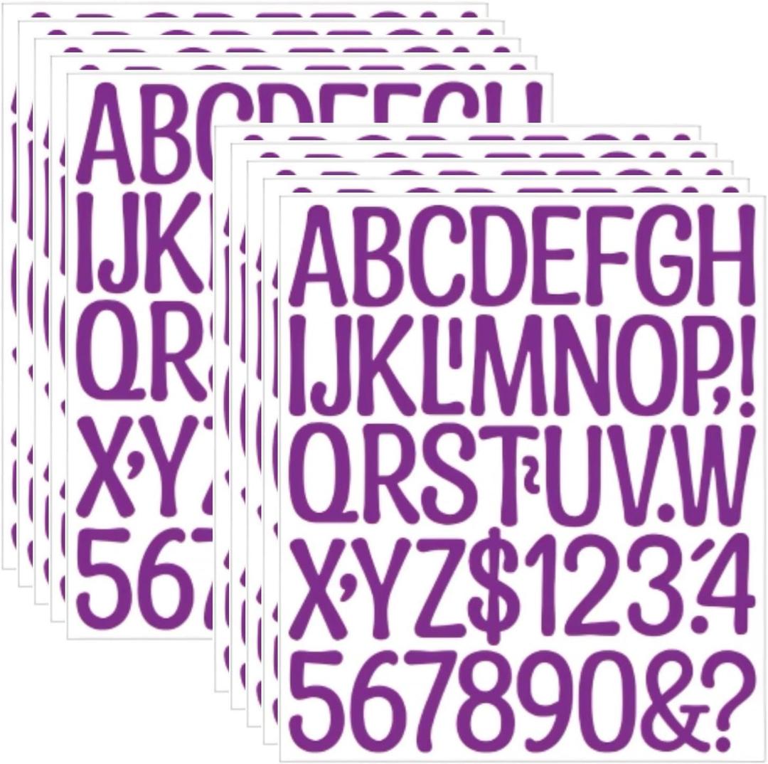 3 x Fxiaoy 10 Sheets 470 pcs Vinyl Letters Stickers Numbers Decals,Self-Adhesive Alphabet Number Stickers Kit for Mailbox, Signs, Cars, Trucks, Home, Window, Door,Notebook (Purple, 2 inch)