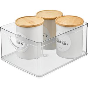 iDesign Plastic Stackable Kitchen Cabinet Storage Bin with Handles - Clear Pantry Organizer (Medium)