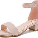Dufannie Girls Sandals Low Heels Dress Pump Ankle Strap Open Toe Flower Girl Wedding Party for Toddler Little Big Kid.5