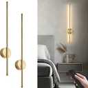 Battery Operated Modern Wall Sconces, Dimmable Wireless Wall Light Set of Two with Remote Control, 3 Color Temperatures, Rechargeable LED Wall Sconce for Bedroom, Living Room, Hallway, 27.6 Inch Brass