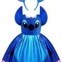 Esvaiy Girls Hawaiian Dress Costume Halloween Blue Princess Mouse Dress with Headband Kids Birthday Party Cosplay Outfit (7-8 Years)